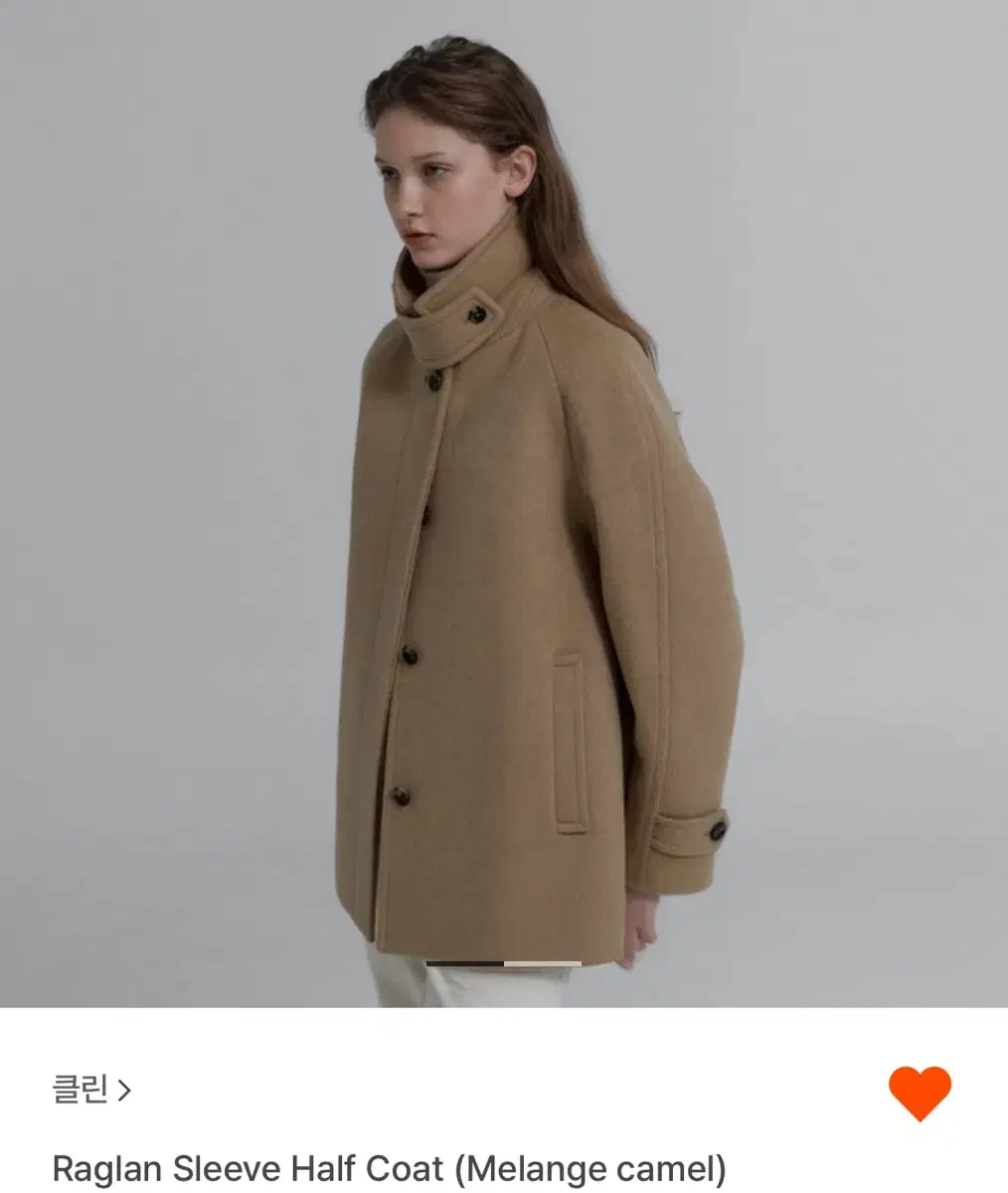 구해요 클린 Raglan Sleeve Half Coat 멜란지 카멜